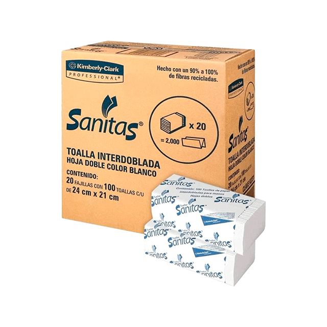 Toalla interdoblada Sanitas 20 paquetes con 100 c/u
