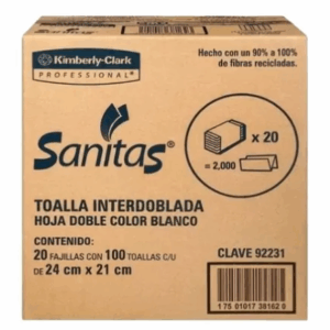 Toalla interdoblada Sanitas 20 paquetes de 100 pzs